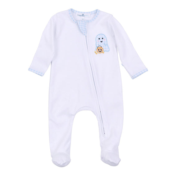 Boo Crew! Applique Zip Footie - Light Blue - Magnolia BabyFootie