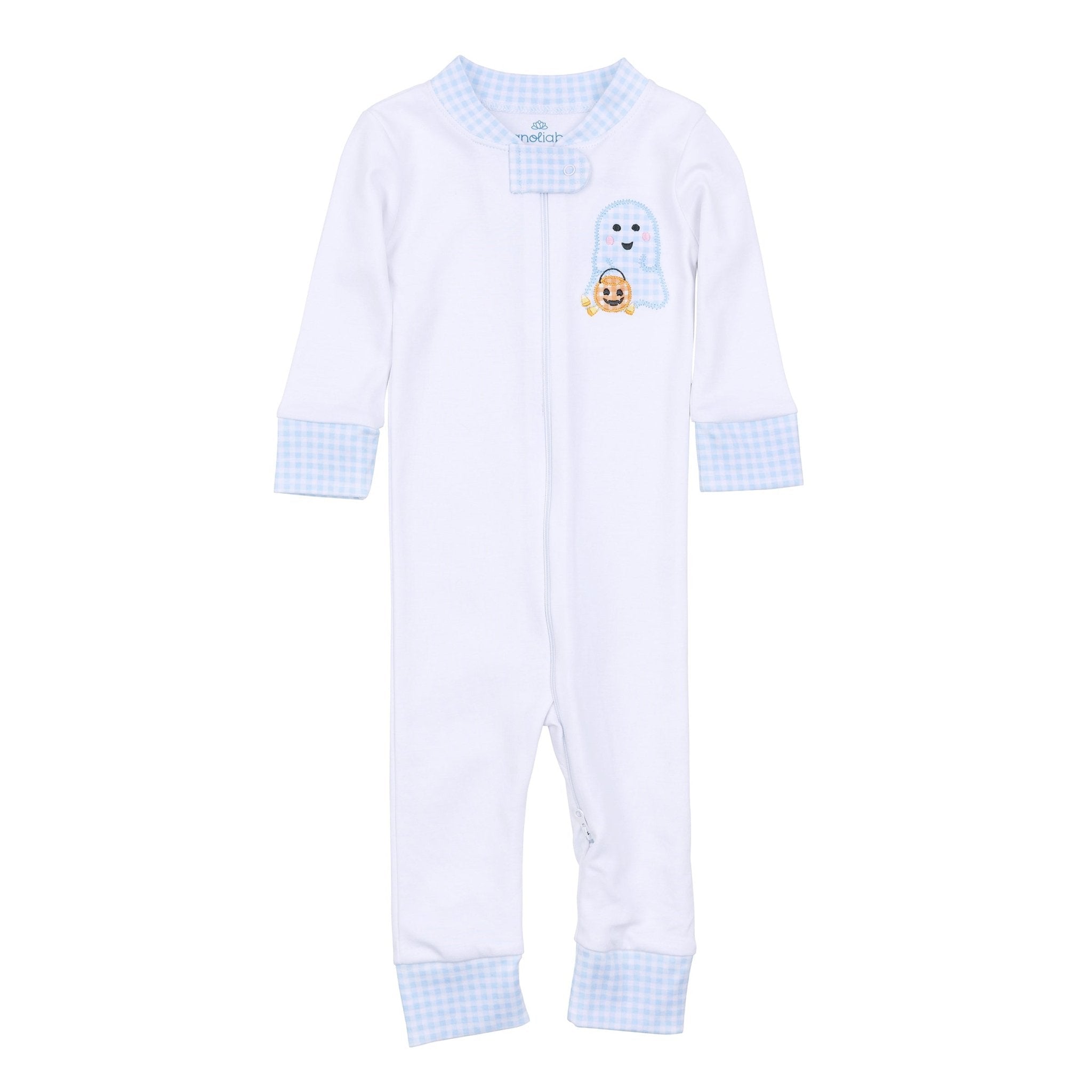 Boo Crew! Applique Zip Pajamas - Light Blue - Magnolia BabyZipper Pajamas