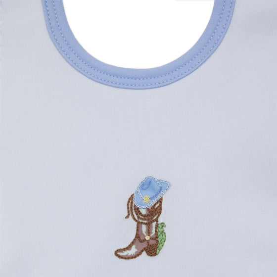 Boots and Blooms Bib - Light Blue - Luna and ArloBib
