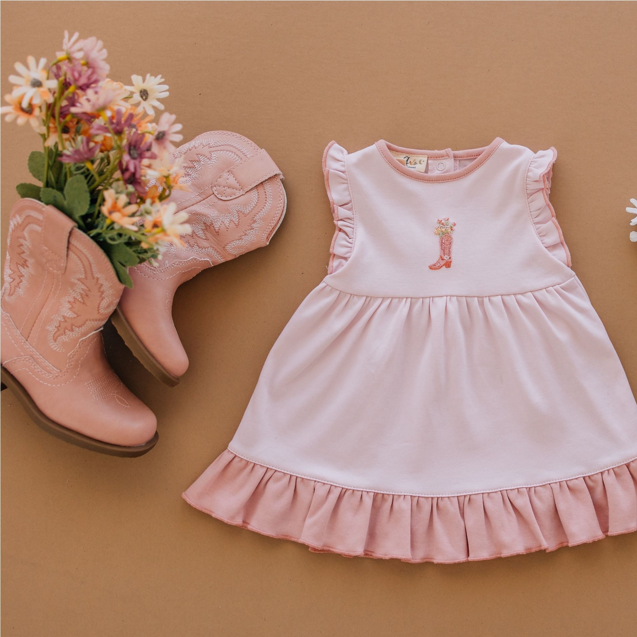 Boots and Blooms Dress - Pink - Luna and ArloDress