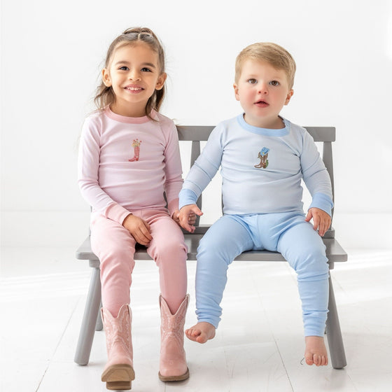Boots and Blooms Long Pajamas - Light Blue - Magnolia BabyLong Pajamas