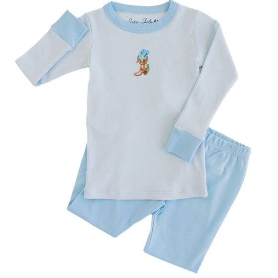 Boots and Blooms Long Pajamas - Light Blue - Magnolia BabyLong Pajamas