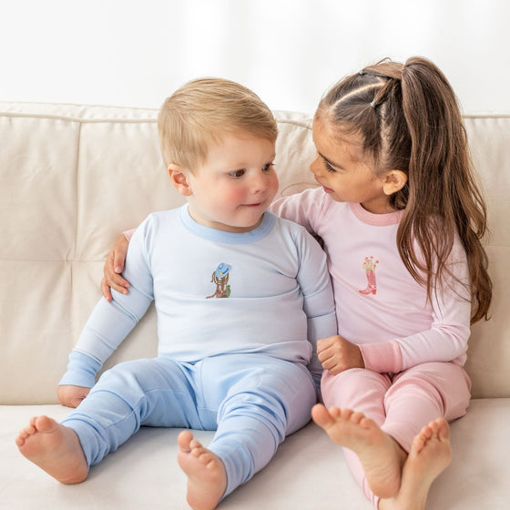 Boots and Blooms Long Pajamas - Light Blue - Magnolia BabyLong Pajamas