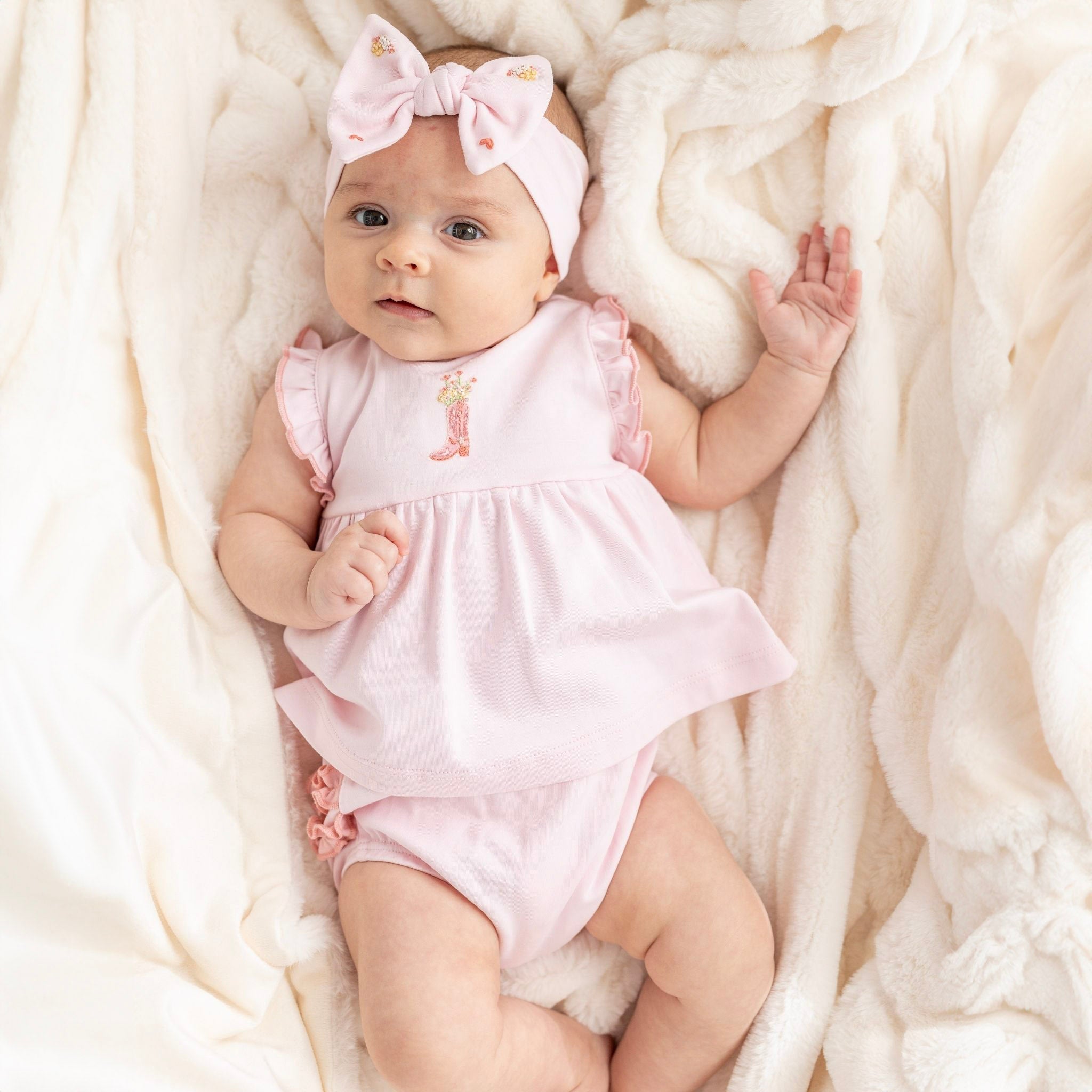 Boots and Blooms Ruffle Diaper Cover Set - Pink - Luna and ArloDiaper Cover