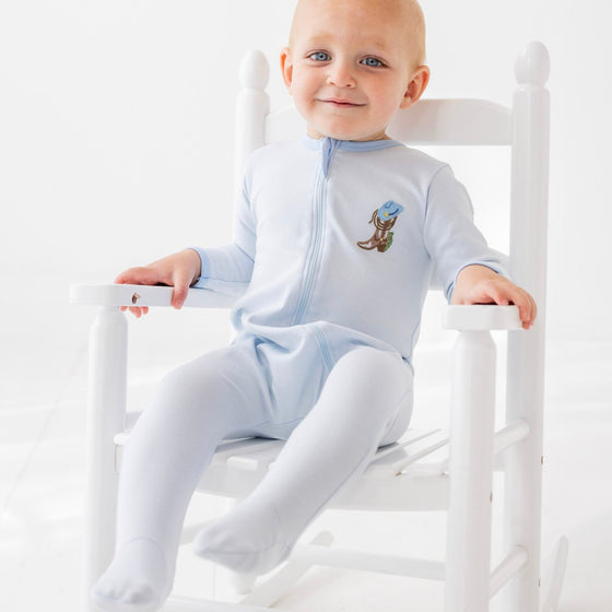 Boots and Blooms Zip Footie - Light Blue - Luna and ArloFootie