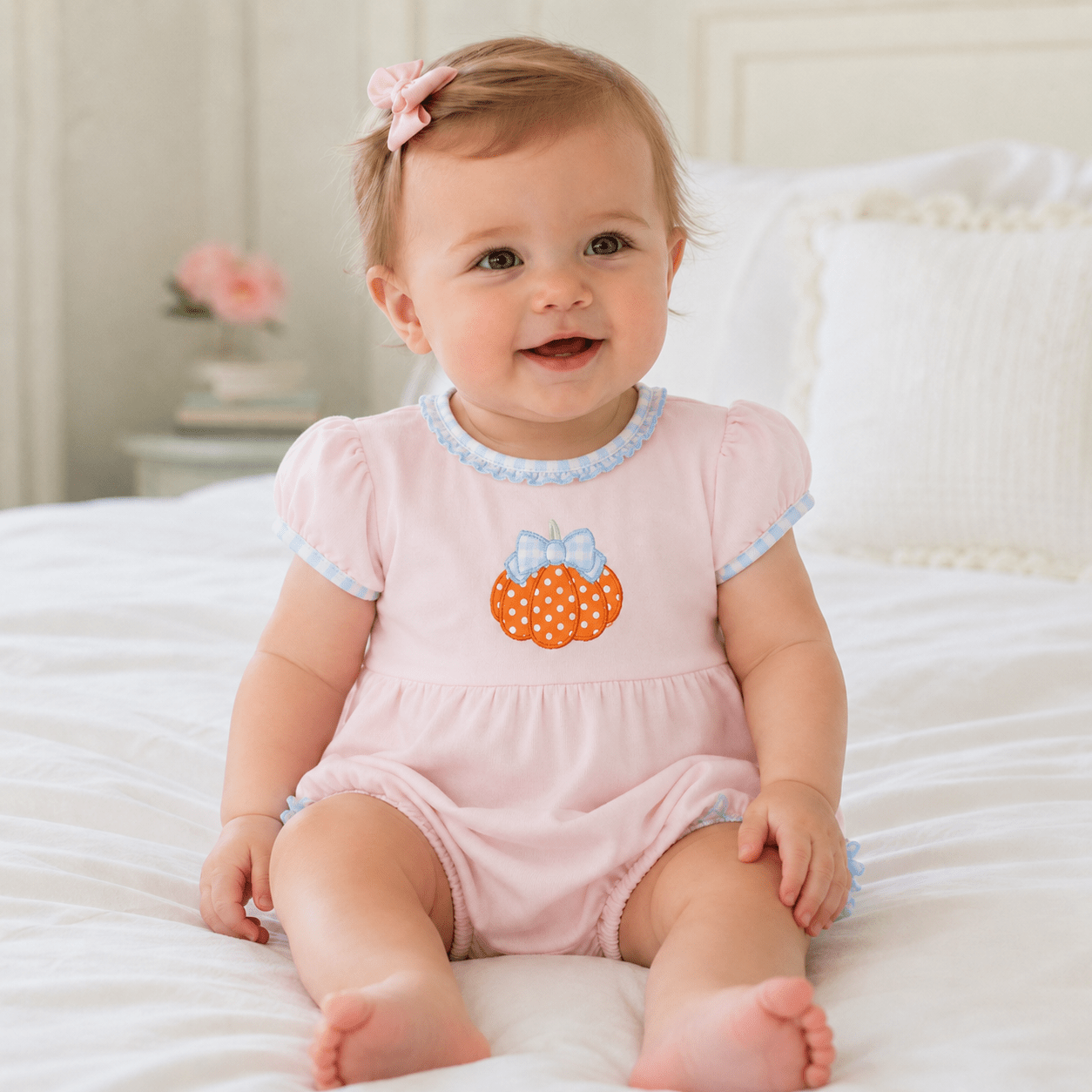 Bowtique Pumpkin Applique Ruffle Bubble