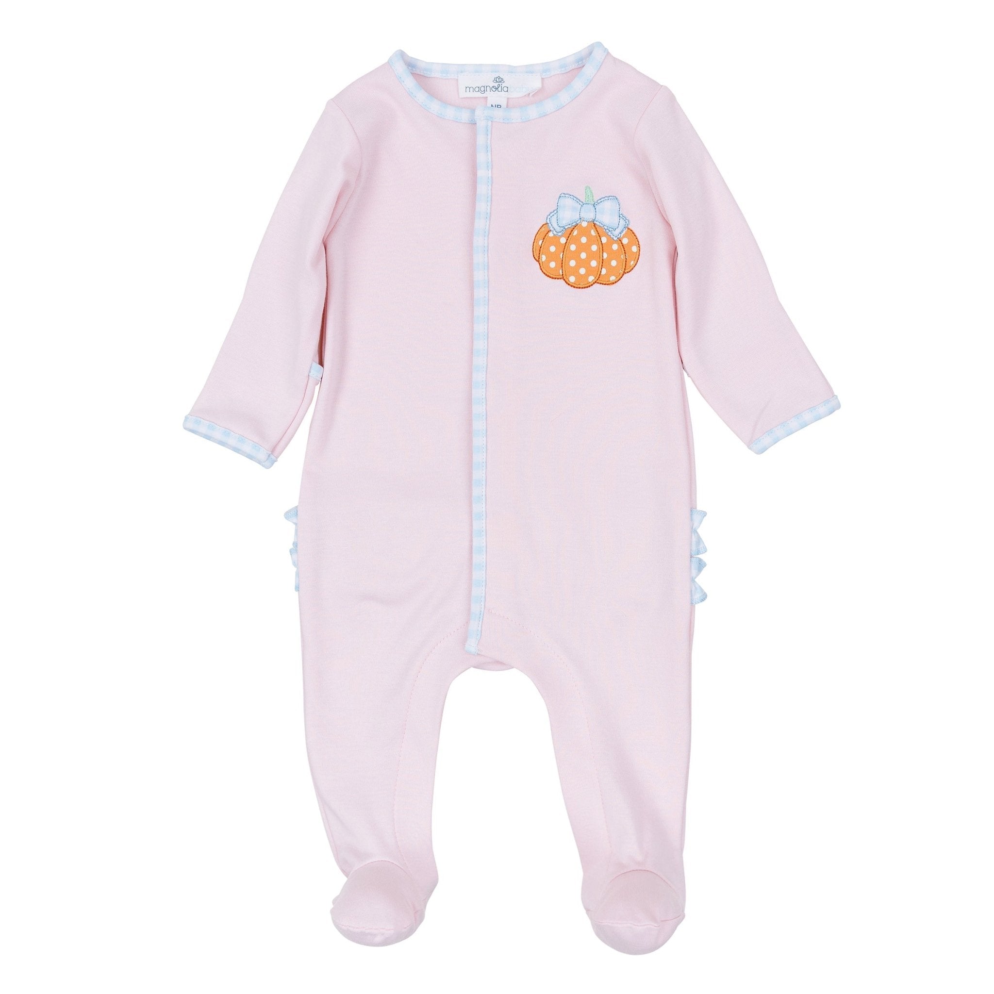 Magnolia Baby_Bowtique Pumpkin Applique Ruffle Footie_1