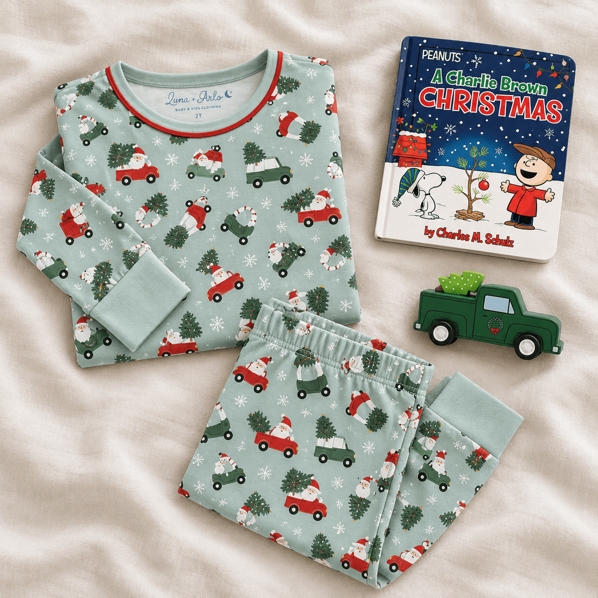 Luna and Arlo_Boy Christmas Pajamas Gift Set - Deck the Wheels_1