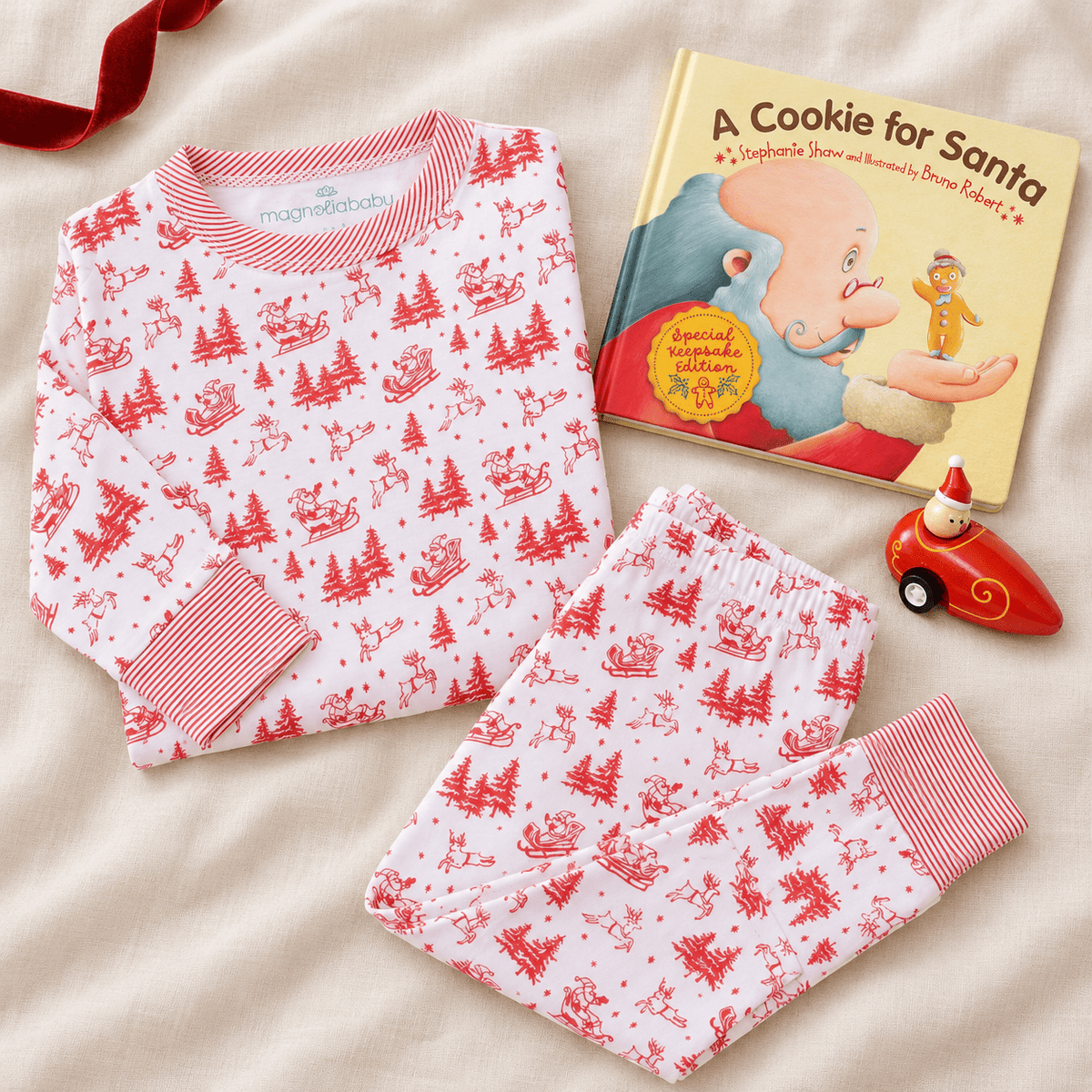 Magnolia Baby_Boy Christmas Pajamas Gift Set - Red Holiday Toile_1