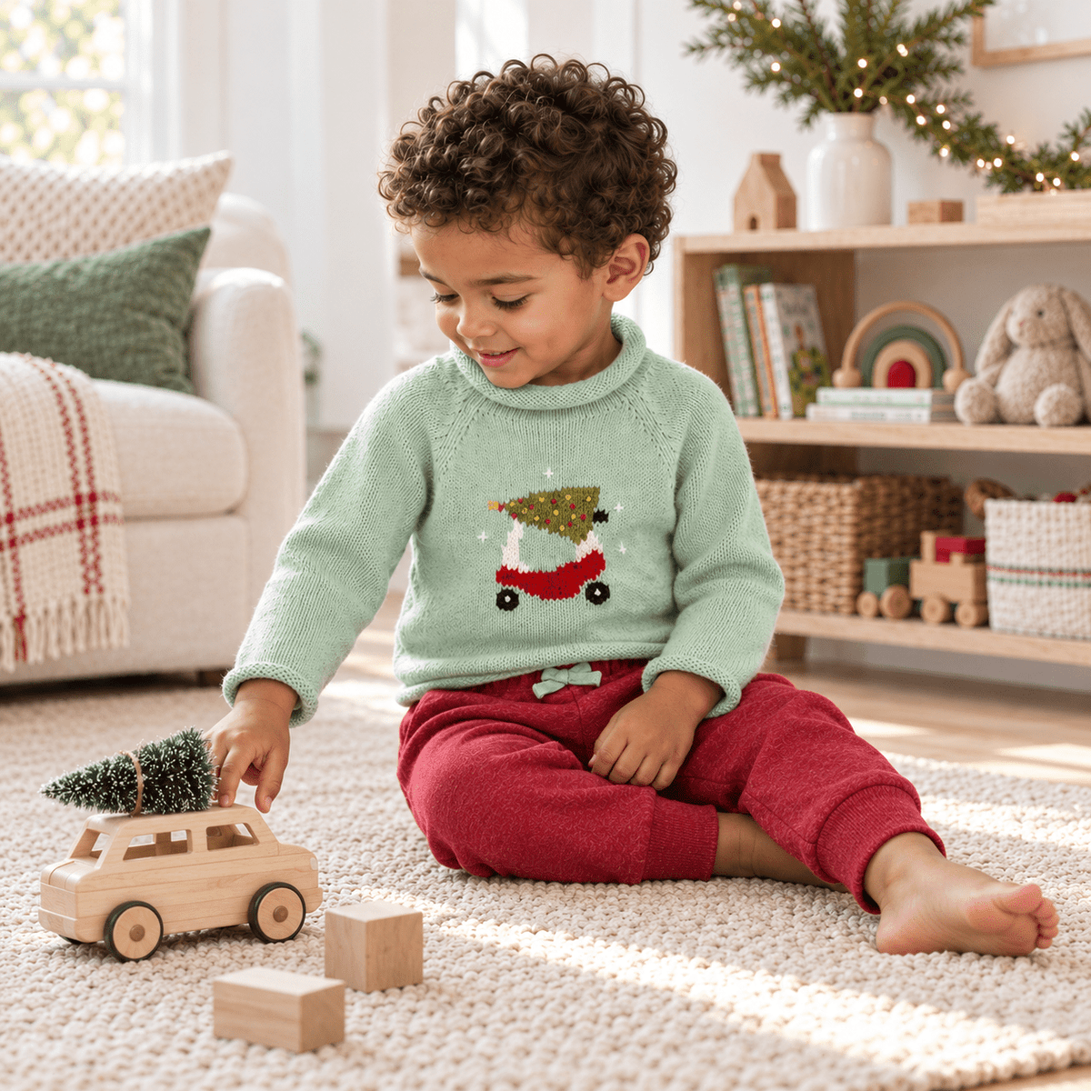 Magnolia Baby_Boy Playwear Set - Deck the Wheels Sweater & Joggers_2