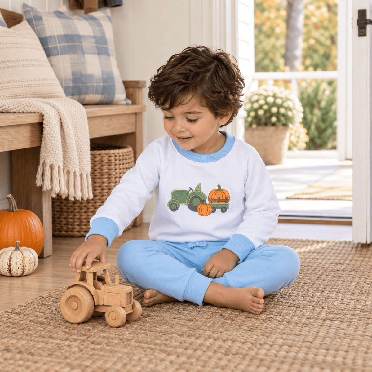 Magnolia Baby_Boy Playwear Set - Tractor Pumpkin Sweatshirt & Joggers_2