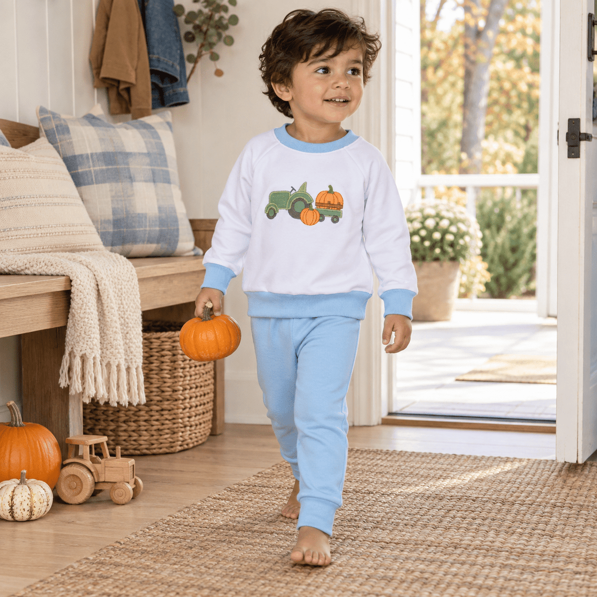 Magnolia Baby_Boy Playwear Set - Tractor Pumpkin Sweatshirt & Joggers_1