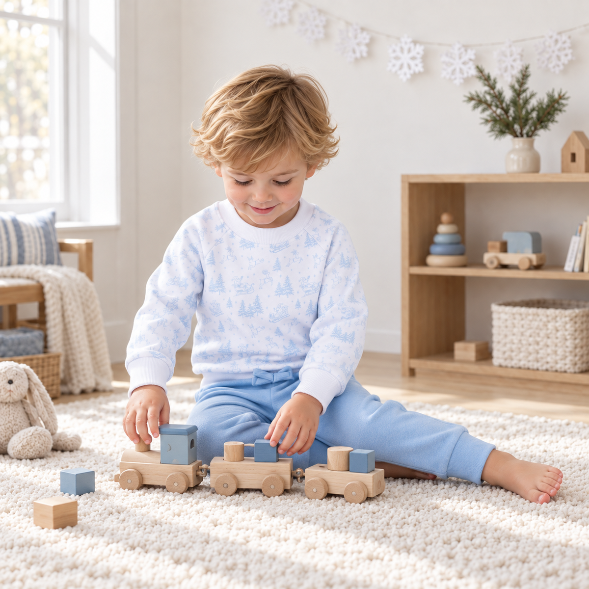 Boy Playwear Set - Holiday Toile Sweatshirt & Solid Joggers