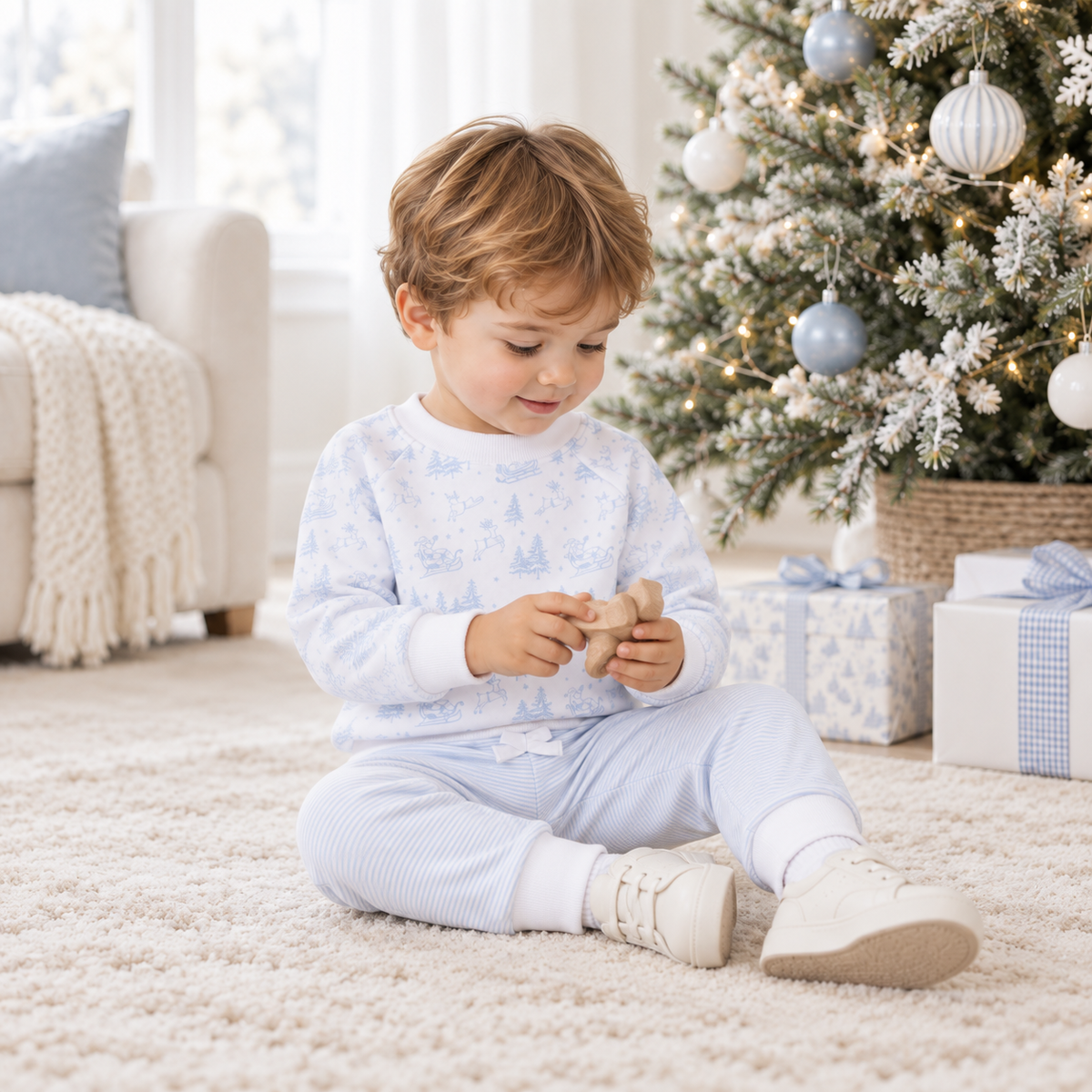 Boy Playwear Set - Holiday Toile Sweatshirt & Striped Joggers