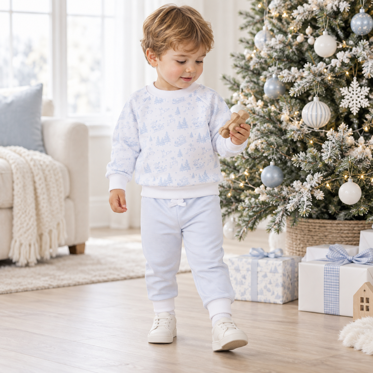 Boy Playwear Set - Holiday Toile Sweatshirt & Striped Joggers
