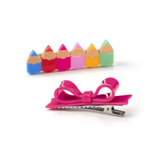  Bright Pencils & Dark Pink Bow Alligator Clips (2) - Magnolia BabyHair Clip