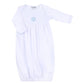 Brit Milah White Blue Embroidered Gathered Gown - Magnolia BabyGown