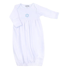  Brit Milah White Blue Embroidered Gathered Gown - Magnolia BabyGown