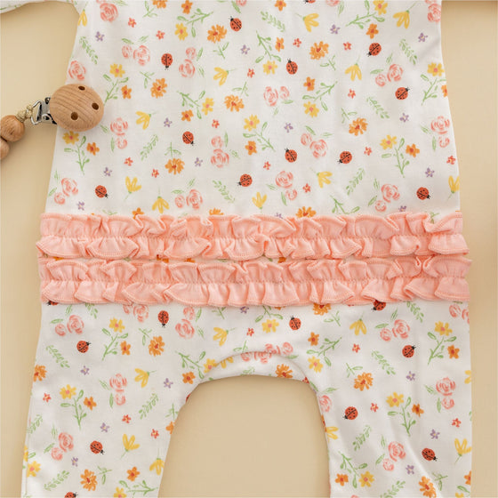 Bugs and Blossoms Ruffle Zip Footie - Magnolia BabyFootie