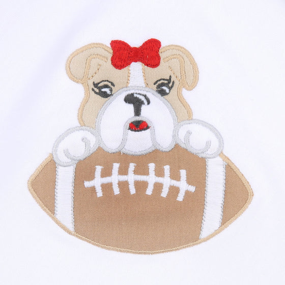 Bulldog Football Applique Girl Ruffle Long Pajamas - Magnolia BabyLong Pajamas