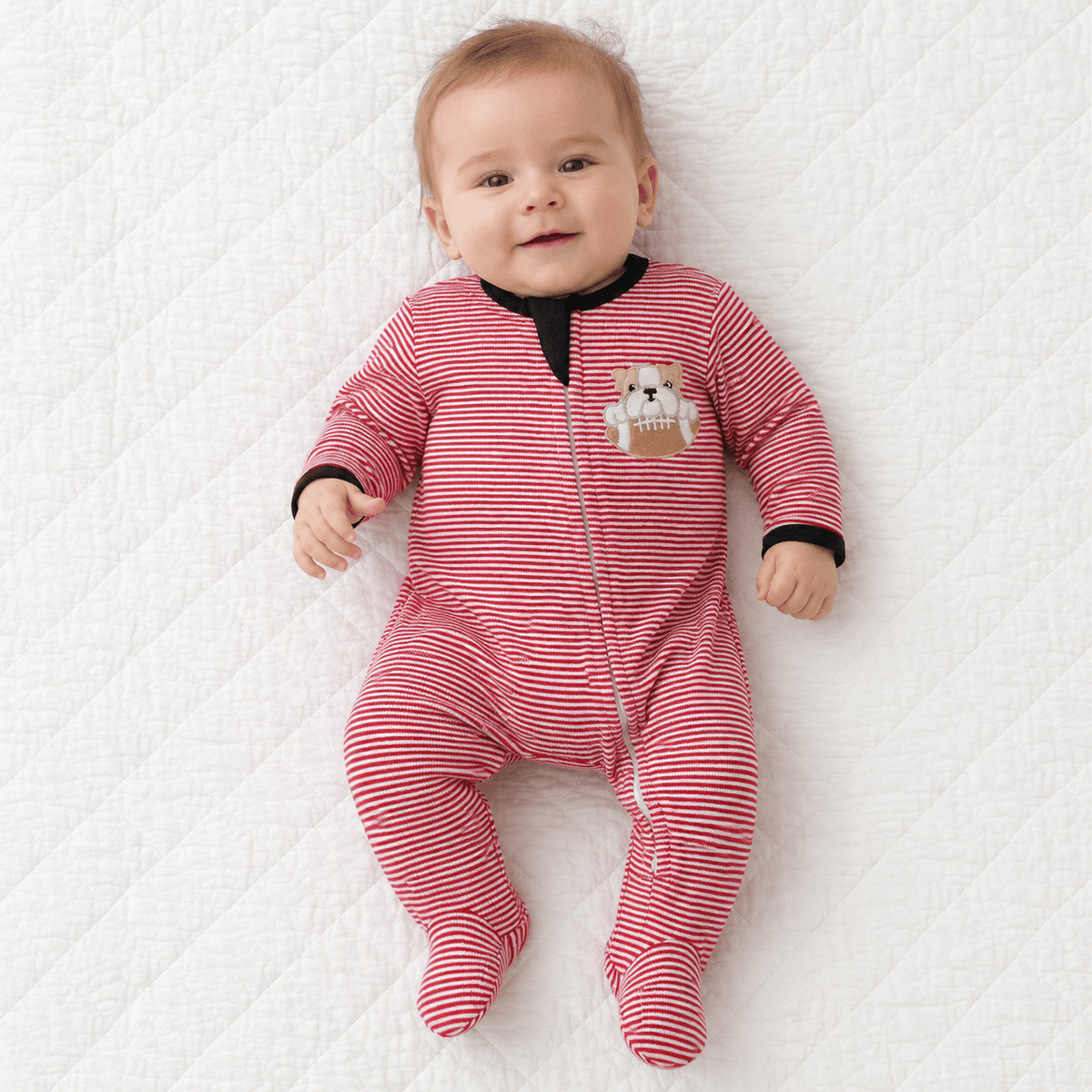 Magnolia Baby_Bulldog Pride Applique Zip Footie_1