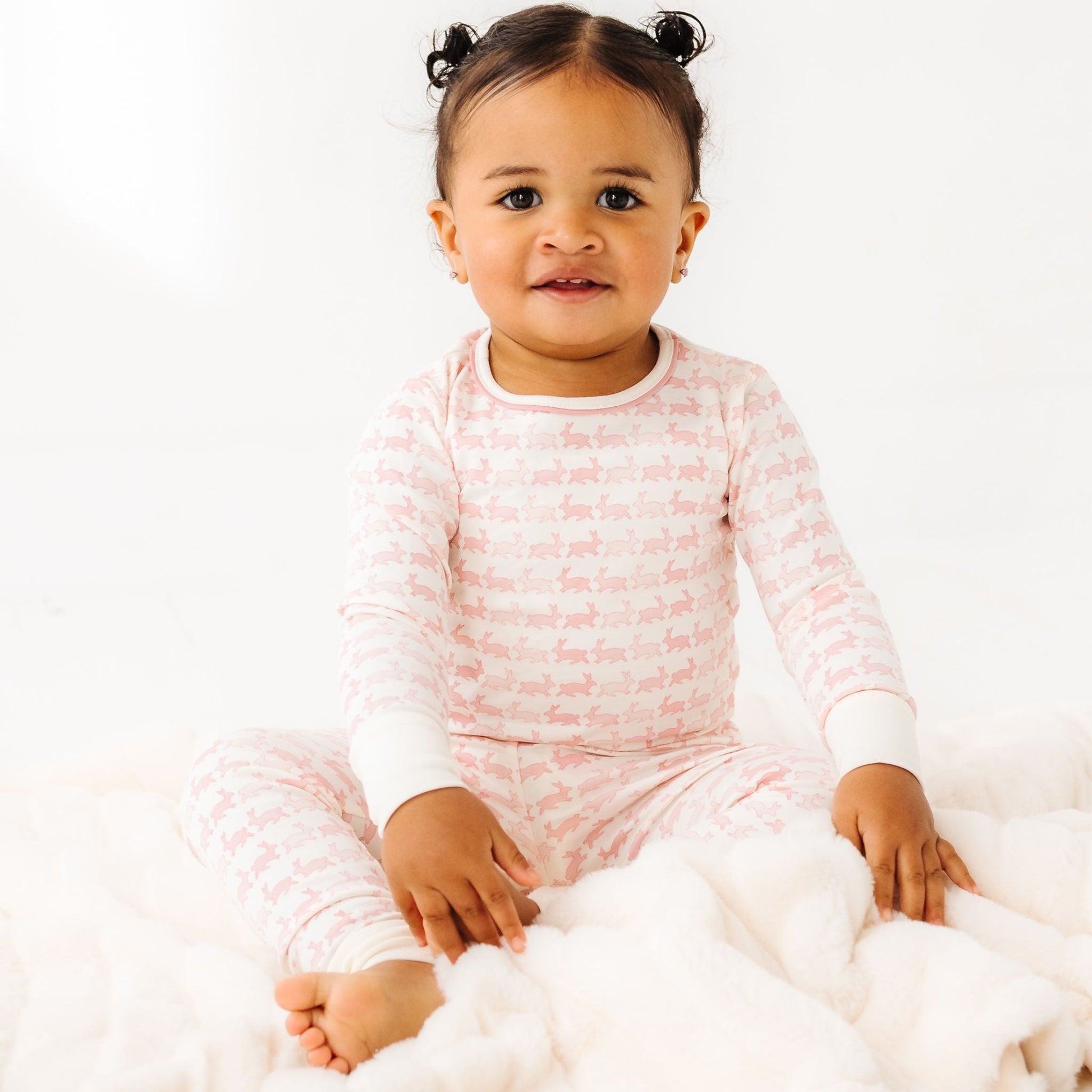 Bunny Hop Long Pajamas - Dusty Rose - Magnolia BabyLong Pajamas