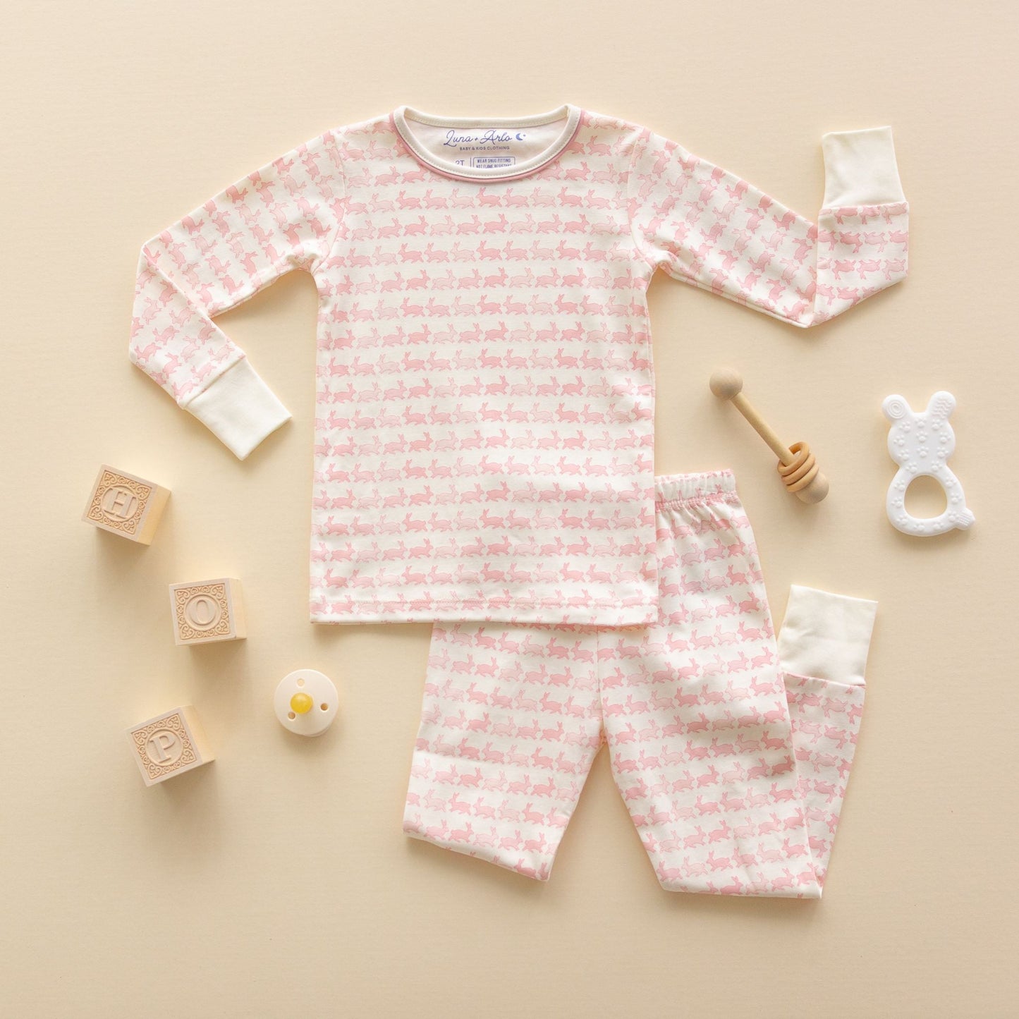 Bunny Hop Long Pajamas - Dusty Rose - Magnolia BabyLong Pajamas