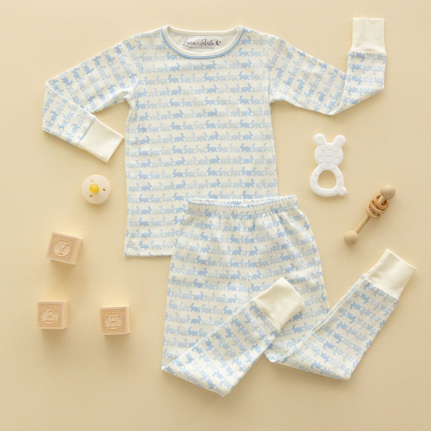 Bunny Hop Long Pajamas - Sky - Magnolia BabyLong Pajamas