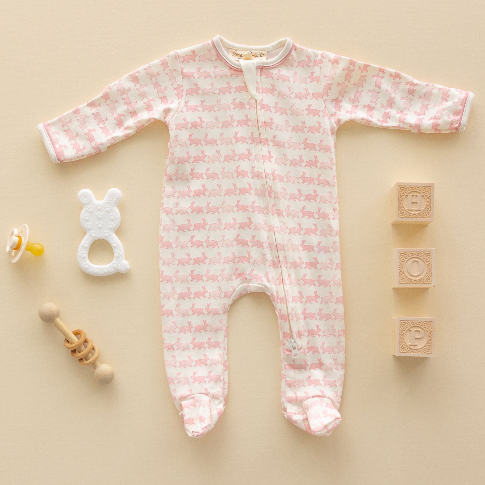 Bunny Hop Zip Footie - Dusty Rose - Magnolia BabyFootie
