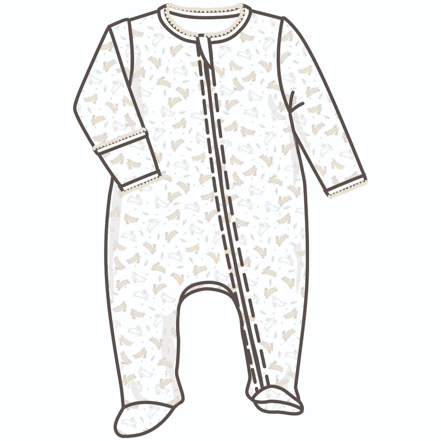 Bunny Hop Zip Footie - Ivory - Magnolia BabyFootie