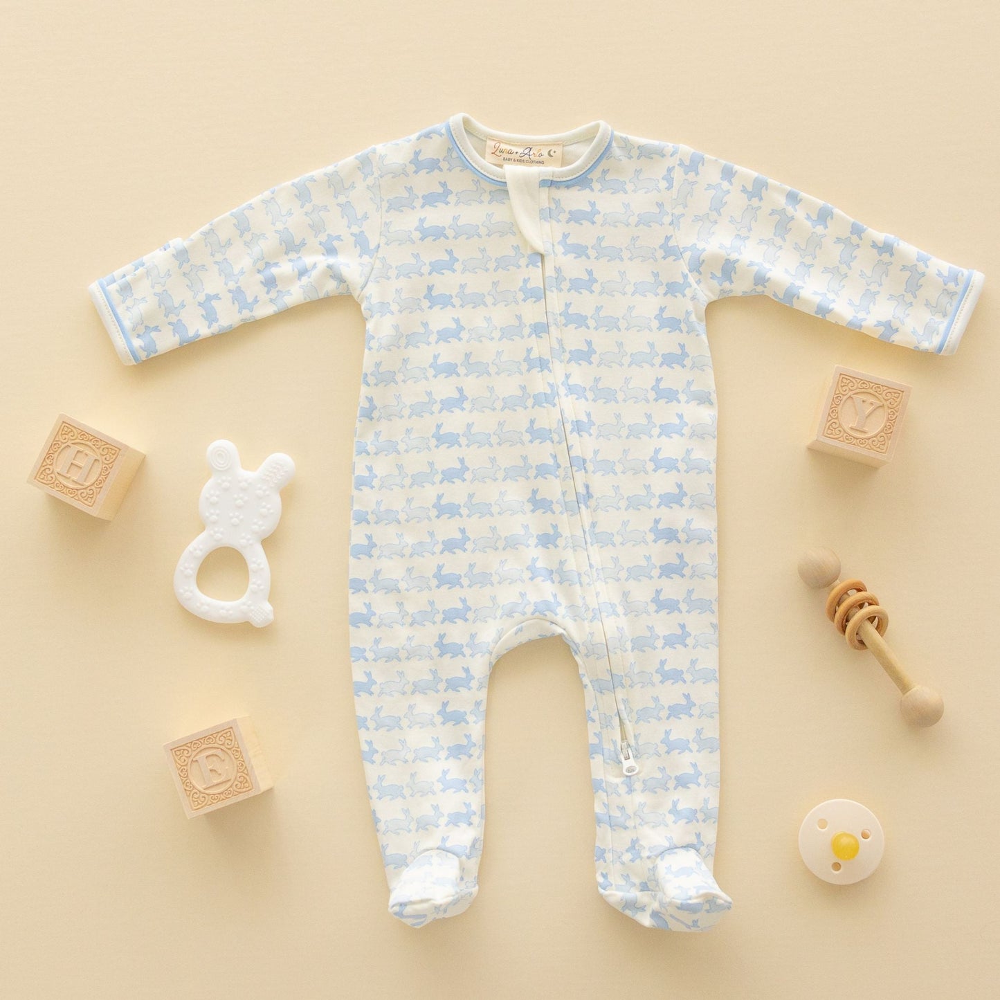 Bunny Hop Zip Footie - Sky - Magnolia BabyFootie