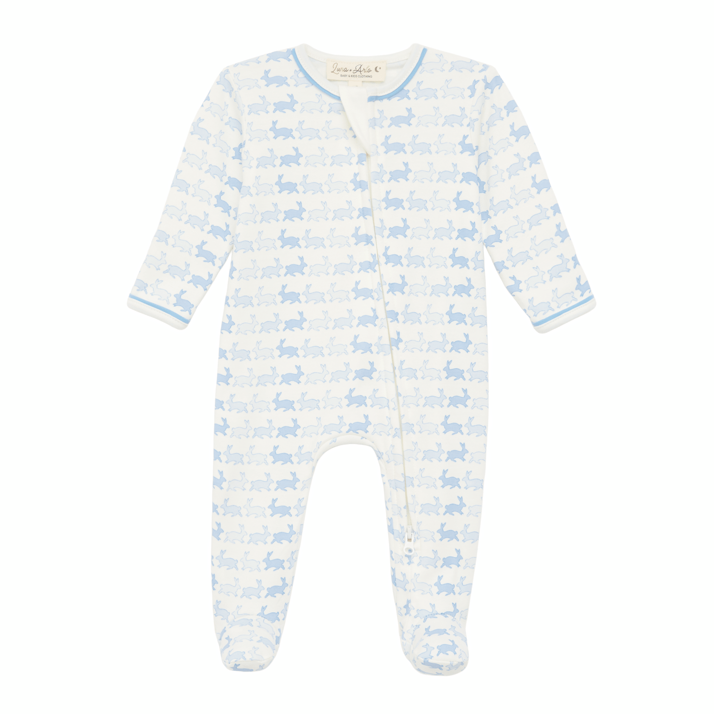 Bunny Hop Zip Footie - Sky - Luna and Arlo Footie