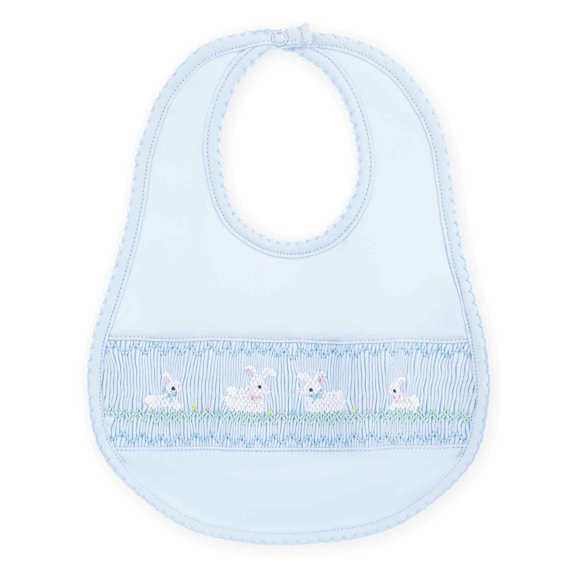 Bunny Love Classics Smocked Bib - Light Blue - Magnolia BabyBib