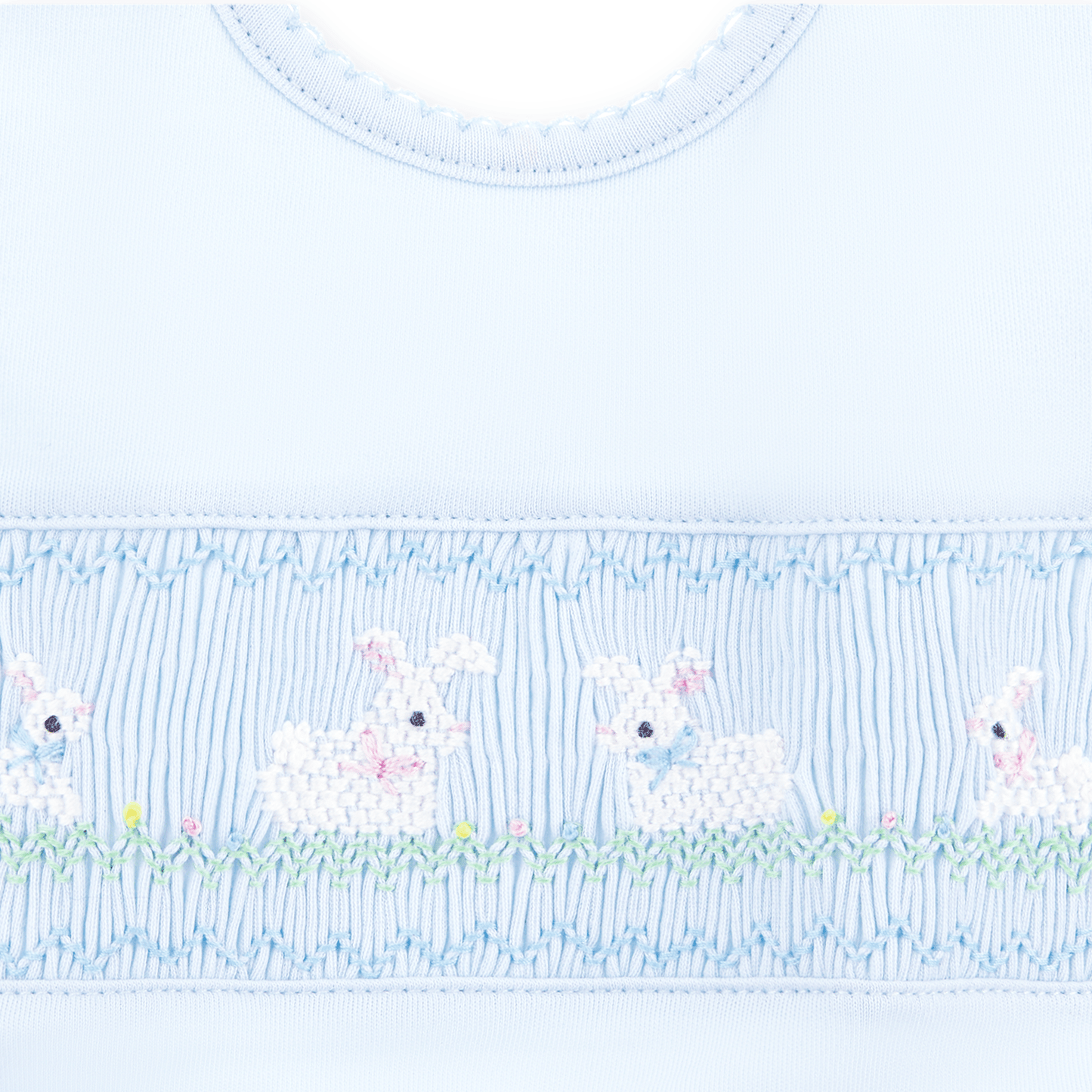 Bunny Love Classics Smocked Bib - Light Blue - Magnolia BabyBib
