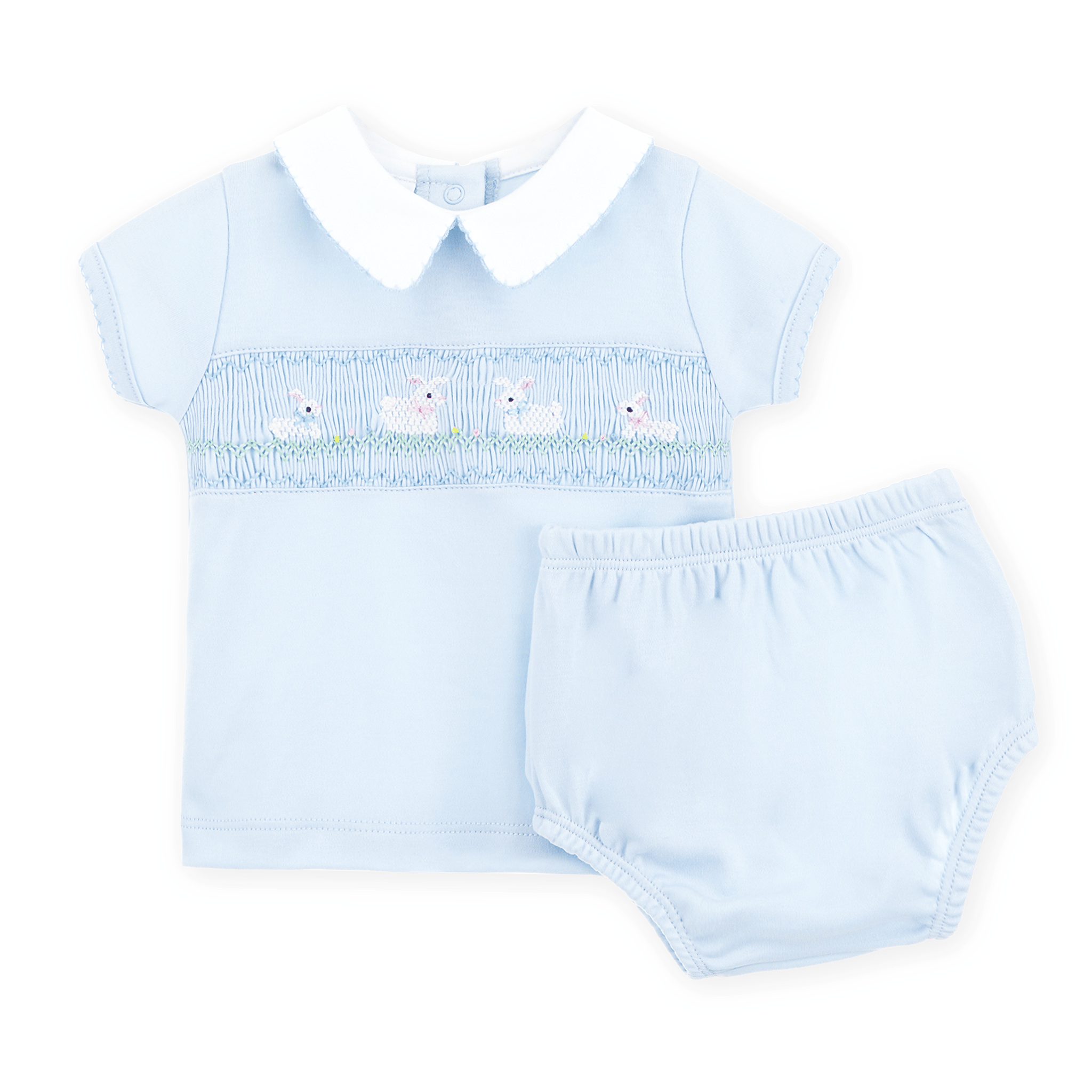 Bunny Love Classics Smocked Diaper Cover Set - Light Blue - Magnolia BabyDiaper Cover