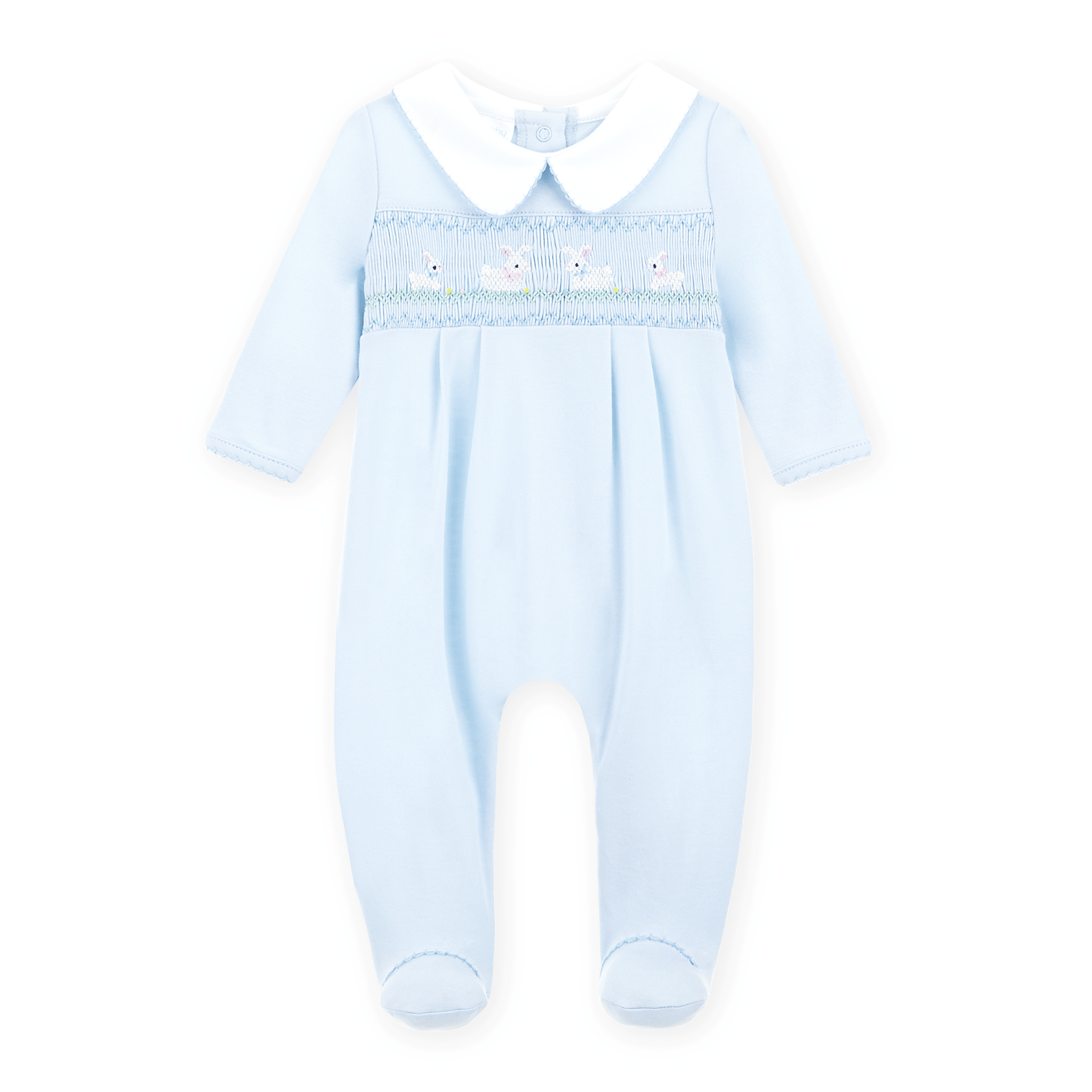 Bunny Love Classics Smocked Footie - Light Blue - Magnolia BabyFootie