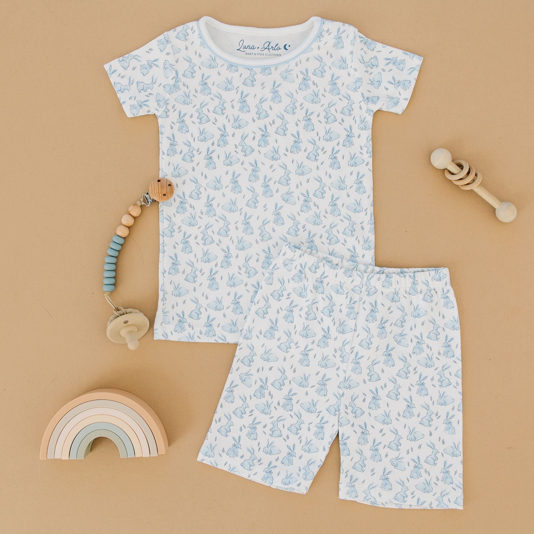 Bunny Patch Short Pajamas - Light Blue - Luna and ArloShort Pajamas