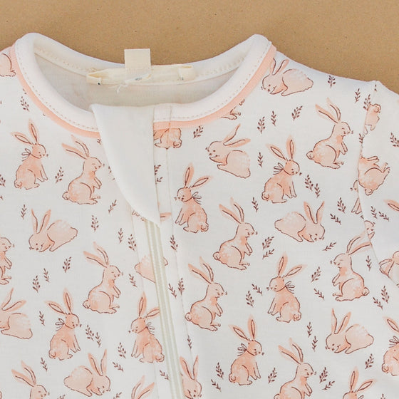 Bunny Patch Zip Footie - Pink - Luna and ArloFootie
