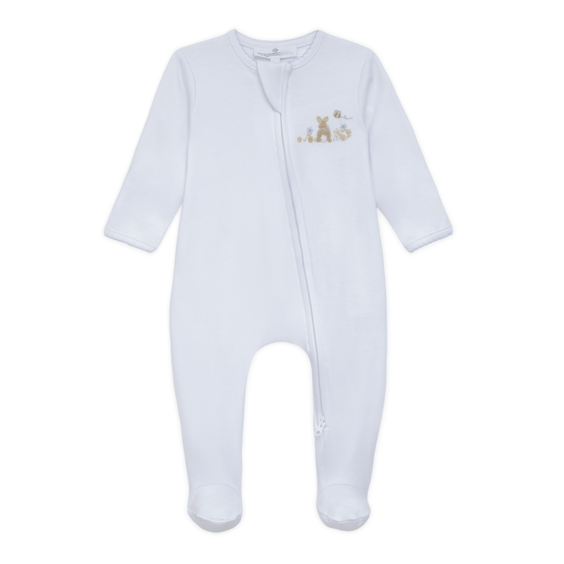 Bunny's Basket Zip Footie - Light Blue - Magnolia BabyFootie