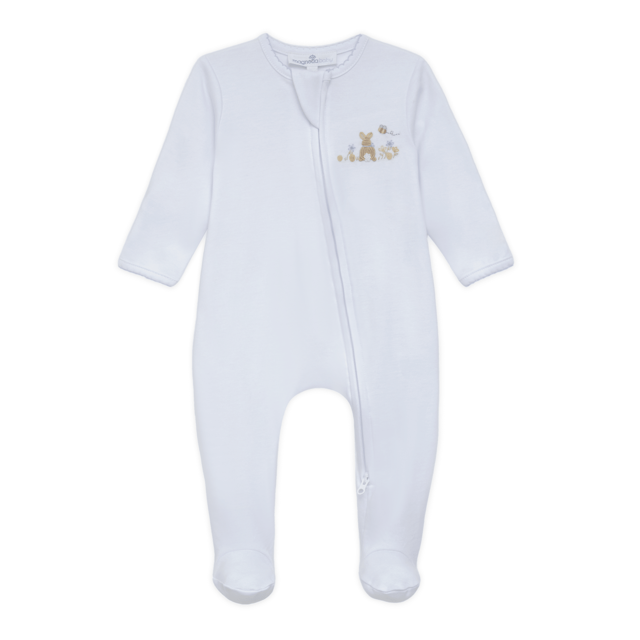 Bunny's Basket Zip Footie - Light Blue - Magnolia BabyFootie