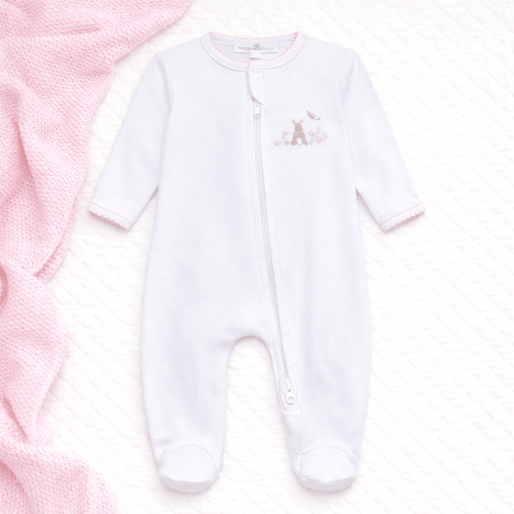 Bunny's Basket Zip Footie - Pink - Magnolia BabyFootie
