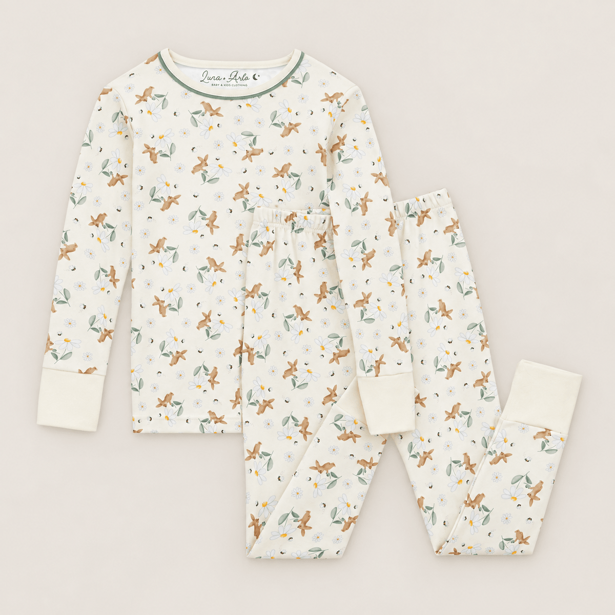 Luna and Arlo_Bunny's Daisy Garden Long Pajamas_1