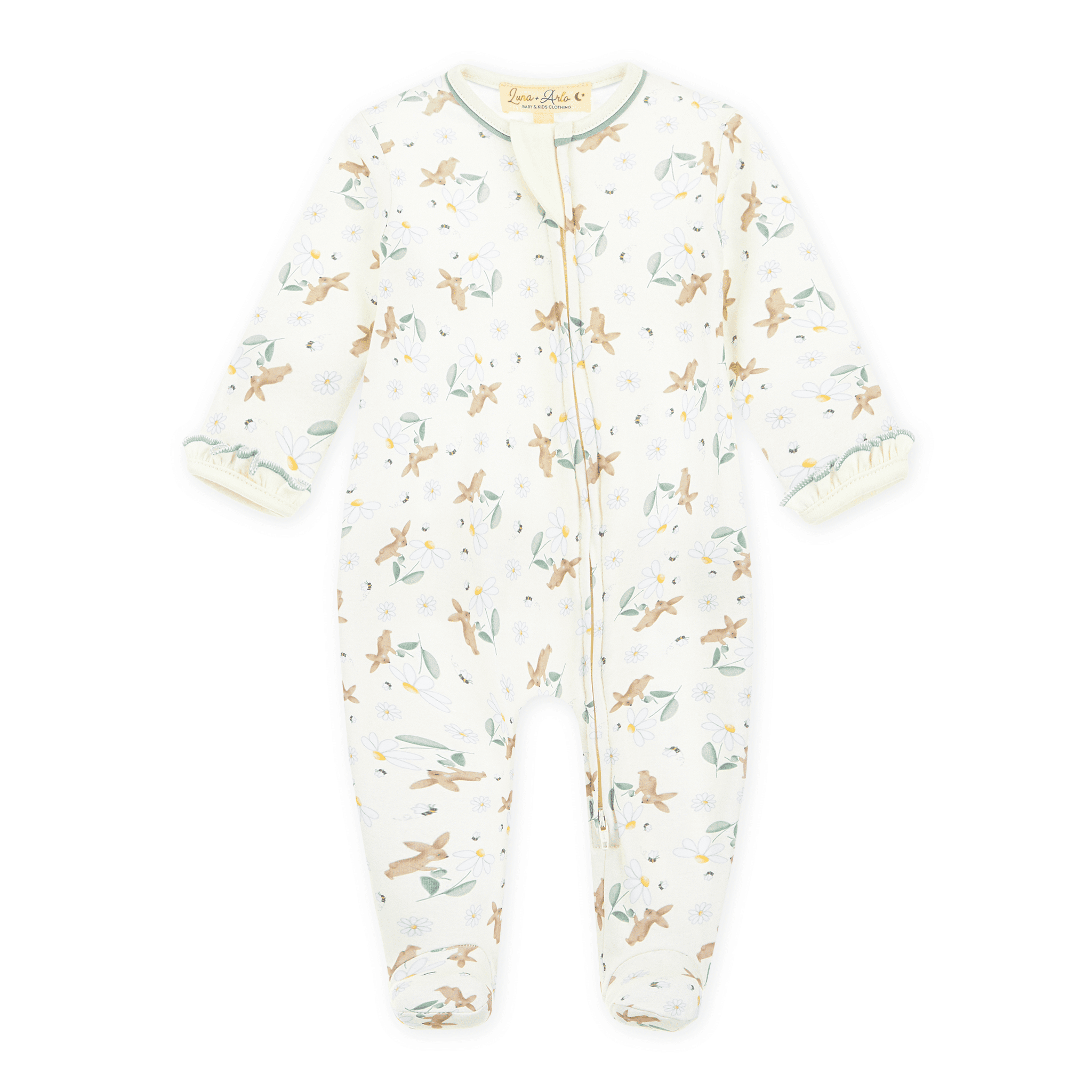 Bunny's Daisy Garden Print Ruffle Zip Footie - Magnolia BabyFootie