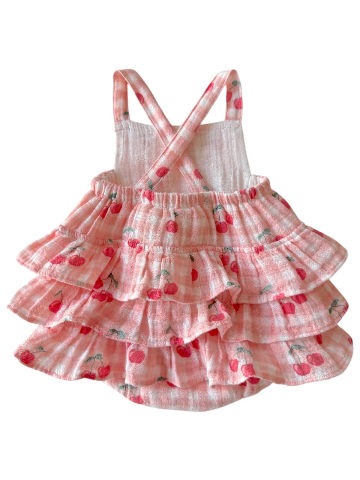 Muslin Ruffle Sunsuit - Gingham Cherries