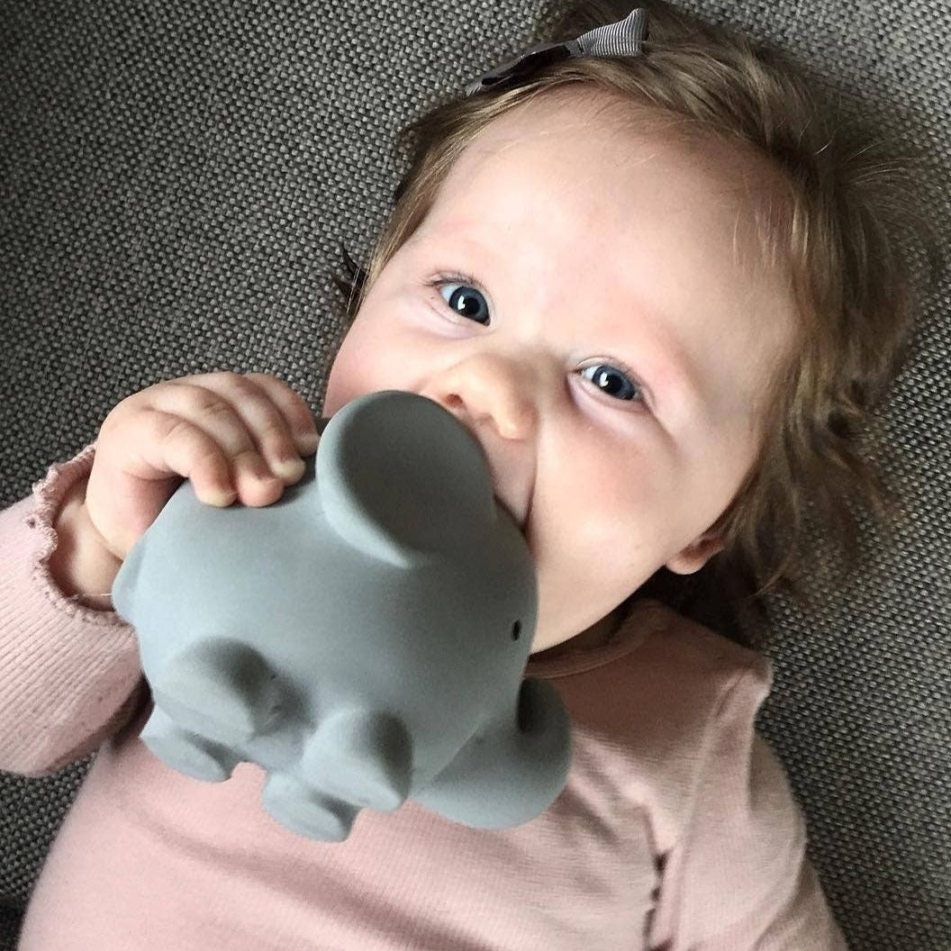 Elephant Natural Organic Rubber Teether, Rattle & Bath Toy