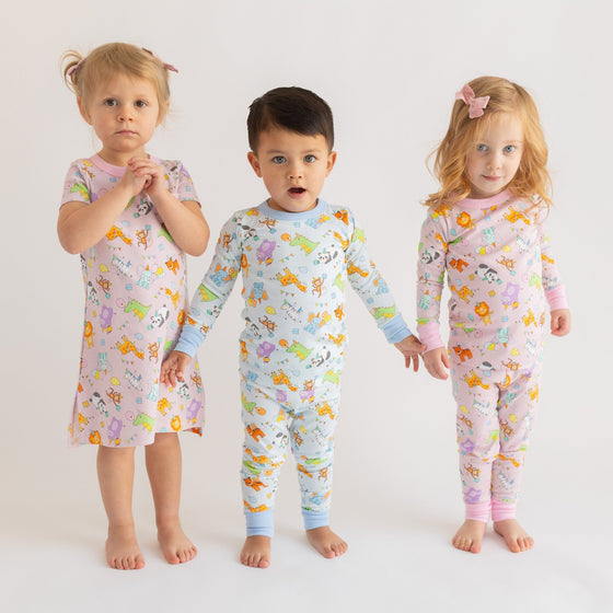 Cake, Presents, Party! Big Kid Long Pajamas in Light Blue - Magnolia BabyLong Pajamas