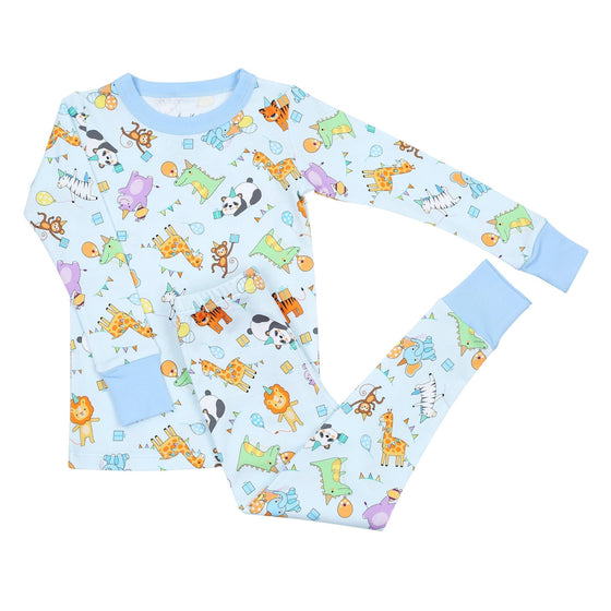 Cake, Presents, Party! Big Kid Long Pajamas in Light Blue - Magnolia BabyLong Pajamas