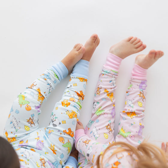 Cake, Presents, Party! Big Kid Long Pajamas in Light Blue - Magnolia BabyLong Pajamas