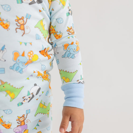 Cake, Presents, Party! Big Kid Long Pajamas in Light Blue - Magnolia BabyLong Pajamas