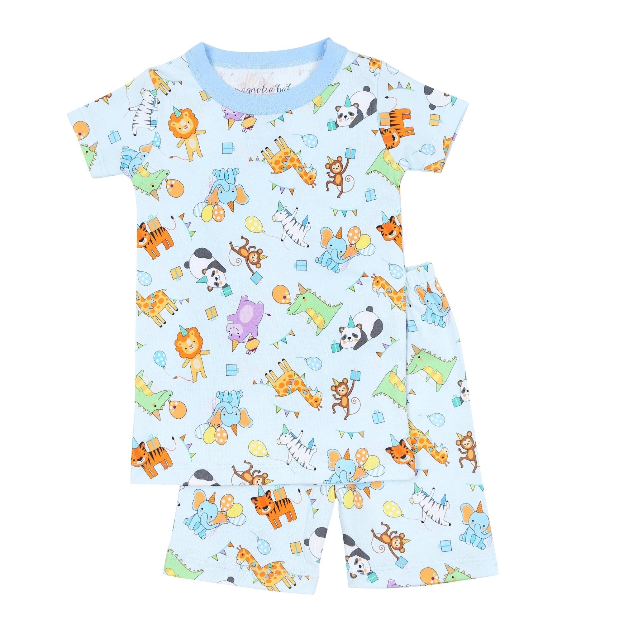 Cake, Presents, Party! Big Kid Short Pajamas in Light Blue - Magnolia BabyShort Pajamas